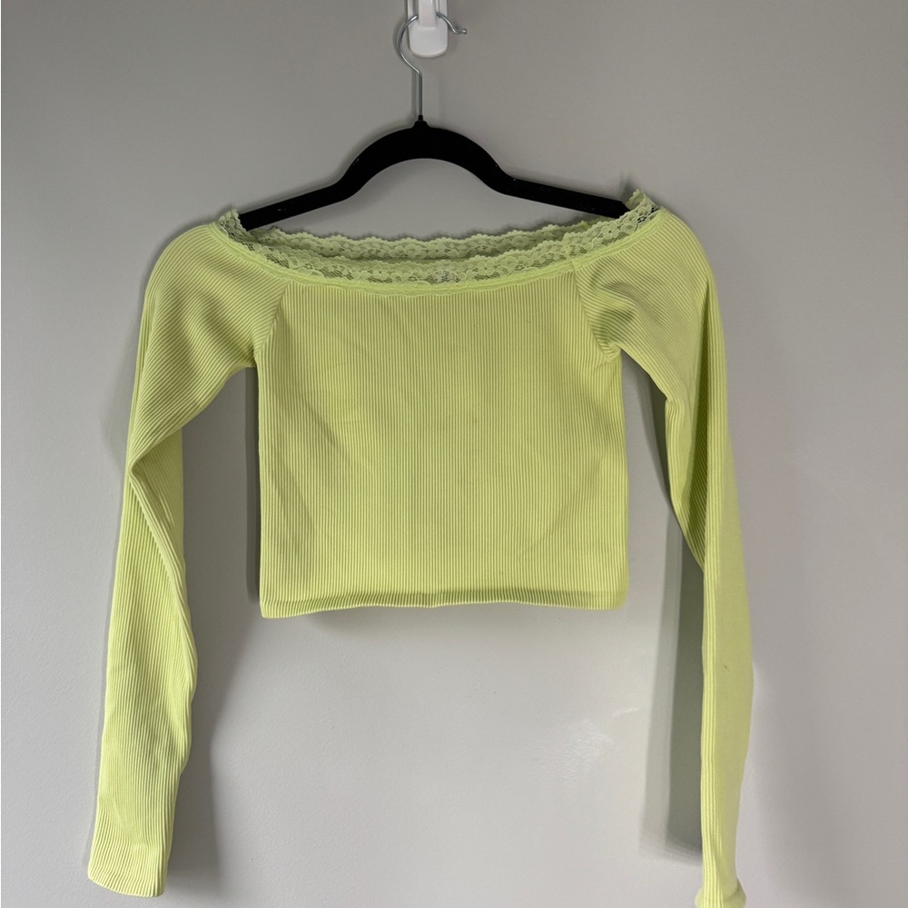 Urban Outfitters Light Green Lace-Trimmed Top